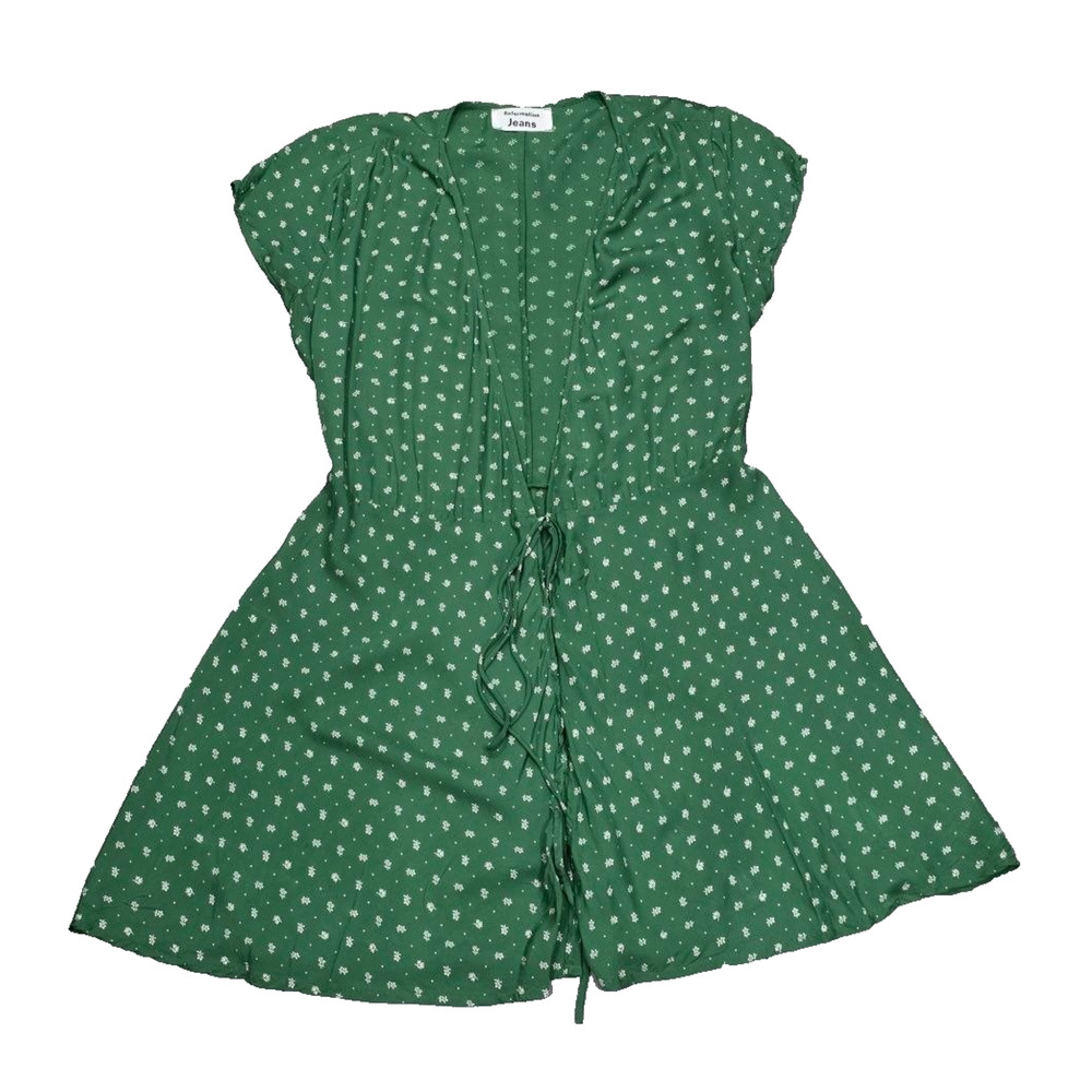 REFORMATION Jeans Green Floral Print V-Neck Tencel Mini-Dress Small A004980 - Picture 3 of 8
